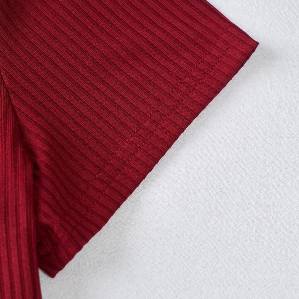Button Front Rib-Knit Crop Tee - Picture 4 of 5